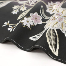 画像をギャラリービューアに読み込む, 【中古】訪問着 極上刺繍 麗しの花唐草模様 長尺 フォーマル 略礼装 黒紫色 ブラック 身丈169cm 裄丈70.5cm 袷正絹着物 きもの 和装HB12-17
