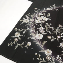 画像をギャラリービューアに読み込む, 【中古】訪問着 極上刺繍 麗しの花唐草模様 長尺 フォーマル 略礼装 黒紫色 ブラック 身丈169cm 裄丈70.5cm 袷正絹着物 きもの 和装HB12-17
