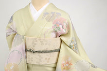 画像をギャラリービューアに読み込む, 【中古】夏の訪問着 長尺 絽 雪輪に四季の植物花模様 蒸栗色 クリーム色 身丈173cm 裄丈68cm フォーマル 略礼装 きもの 正絹着物 HG5-6
