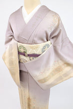 画像をギャラリービューアに読み込む, 【中古】豪華 汕頭刺繍 付下げ 彩りの花唐草のライン 薄色紫 身丈160.5cm 裄丈64cm 袷正絹着物 msize［きものふりく］HP4-1
