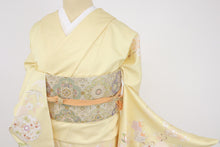 画像をギャラリービューアに読み込む, 仮絵羽 訪問着 吉祥文 雪輪に松竹梅橘 フォーマル 淡い黄色 和装 きもの 袷正絹着物 SY9-15
