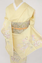 画像をギャラリービューアに読み込む, 仮絵羽 訪問着 吉祥文 雪輪に松竹梅橘 フォーマル 淡い黄色 和装 きもの 袷正絹着物 SY9-15
