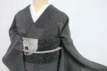 画像をギャラリービューアに読み込む, 【中古】長尺 単衣 江戸小紋 松川菱に寄せ柄 白黒モノトーン 正絹着物 身丈167cm 裄丈68.5cm lsize トールサイズ wide［きものふりく］KB5-29
