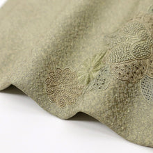 画像をギャラリービューアに読み込む, 【中古】道行衿 和装コート 汕頭相良刺繍 牡丹菊 グリーン 身丈99.5cm 裄丈66cm 正絹着物上 CG2-9

