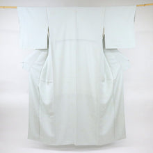 画像をギャラリービューアに読み込む, 【中古】長尺 色無地 線霞に雪輪の地紋 背紋有 灰黄緑 水色 セミフォーマル 身丈171.5cm 裄丈68cm 袷正絹着物 lsize トールサイズ IG1-3
