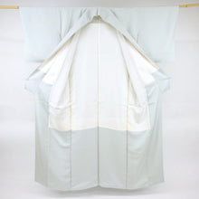 画像をギャラリービューアに読み込む, 【中古】長尺 色無地 線霞に雪輪の地紋 背紋有 灰黄緑 水色 セミフォーマル 身丈171.5cm 裄丈68cm 袷正絹着物 lsize トールサイズ IG1-3
