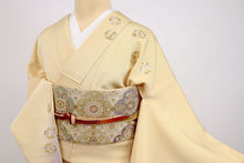 画像をギャラリービューアに読み込む, 【中古】長尺 極上刺繍 訪問着 四季の花草の丸 背紋有 身丈167cm 裄丈67cm lsize トールサイズ 仕立て上がり 袷正絹着物 HY11-12
