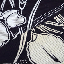 画像をギャラリービューアに読み込む, 浴衣反物 訳あり 綿絽 格子に萩の花模様 白地×濃紺 木綿 夏着物 反巾35cm お仕立可［きものふりく］反26-223【古反】
