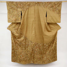 画像をギャラリービューアに読み込む, 【中古】訪問着 紬 長尺 刺繍 花唐草模様 香染色 ベージュ セピア 身丈168.5cm 裄丈67cm カジュアル きもの 袷正絹着物 MC2-2 lsize
