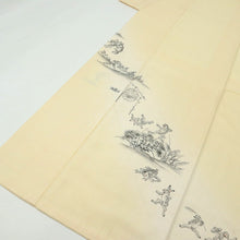 画像をギャラリービューアに読み込む, 【中古】 付下げ 生紬 作家物 鳥獣人物戯画 筆描き カジュアル 外出着 クリーム色 身丈167cm 裄丈69cm 袷正絹着物 趣味きもの MS8-5 lsize
