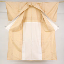 画像をギャラリービューアに読み込む, 【中古】紬 単衣 特選 格子 チェック柄 小さな浮き織り ベージュ 身丈155cm 裄丈64.5cm カジュアル きもの 正絹着物 TY4-22 ssize リサイクル着物 ［きものふりく］
