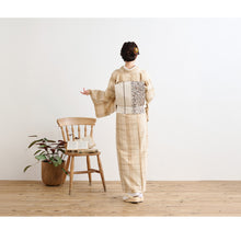 画像をギャラリービューアに読み込む, 阿波コットンウール 【薄花色にクリーム変わり格子】 az1 木綿とウール 温かい冬着物 女性用 13m しじら織 反物 単衣着物 グラデーション フルオーダー お仕立て 普段着 湯通し済み 着付け 和装 レディース ウール混 秋冬 ベージュ ミルクティー
