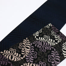 画像をギャラリービューアに読み込む, 【新品】『創世舎』半幅帯 リバーシブル 花菱に唐草七宝 ブラック黒 小袋帯 半巾帯 きもの 和装 BB9-12
