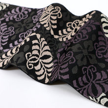 画像をギャラリービューアに読み込む, 【新品】『創世舎』半幅帯 リバーシブル 花菱に唐草七宝 ブラック黒 小袋帯 半巾帯 きもの 和装 BB9-12
