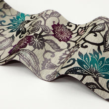 画像をギャラリービューアに読み込む, 新品 半幅帯 『召しませ華』和花更紗A リバーシブル 唐草模様 パープル グレー 長さ425cm 帯巾16.5cm
