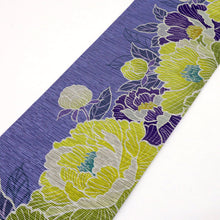 画像をギャラリービューアに読み込む, 【新品】『召しませ華』半幅帯 芍薬×花唐草ライン 藤色×黒 パープル ブラック カジュアル きもの 和装 BP9-8
