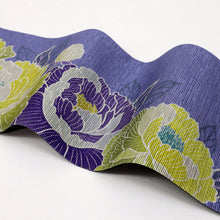 画像をギャラリービューアに読み込む, 【新品】『召しませ華』半幅帯 芍薬×花唐草ライン 藤色×黒 パープル ブラック カジュアル きもの 和装 BP9-8
