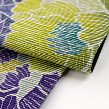 画像をギャラリービューアに読み込む, 【新品】『召しませ華』半幅帯 芍薬×花唐草ライン 藤色×黒 パープル ブラック カジュアル きもの 和装 BP9-8
