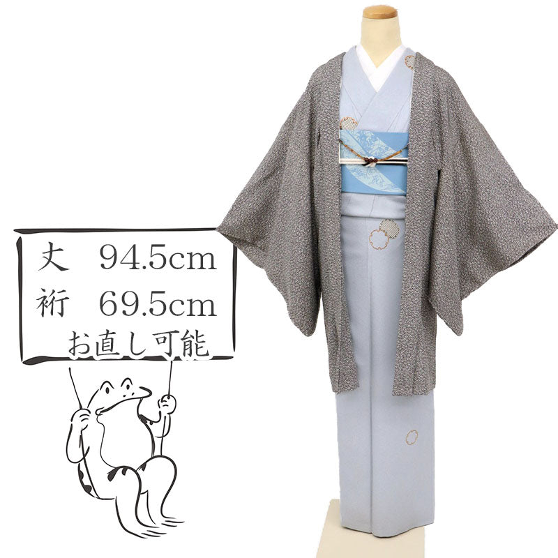 【新品】羽織 江戸小紋伊勢型『穂高勝』萩唐草 カジュアル 白黒 身丈94.5cm 裄丈69.5cm 正絹着物上 CB1-12