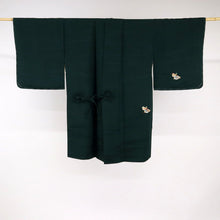 画像をギャラリービューアに読み込む, 【中古】道中着 和装コート 鴛鴦刺繍 丹後ちりめん カジュアル 深緑 身丈92.5cm 裄丈63.5cm 正絹着物上 CG12-26
