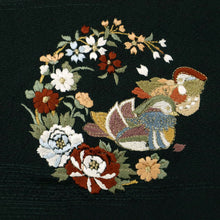 画像をギャラリービューアに読み込む, 【中古】道中着 和装コート 鴛鴦刺繍 丹後ちりめん カジュアル 深緑 身丈92.5cm 裄丈63.5cm 正絹着物上 CG12-26
