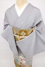 画像をギャラリービューアに読み込む, 【中古】長尺 色留袖 短冊に四季の風景吉祥文 準礼装 フォーマル グレー 背紋有 身丈164.5cm 裄丈67.5cm 袷正絹着物 DH5-2
