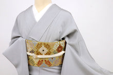 画像をギャラリービューアに読み込む, 【中古】長尺 色留袖 短冊に四季の風景吉祥文 準礼装 フォーマル グレー 背紋有 身丈164.5cm 裄丈67.5cm 袷正絹着物 DH5-2
