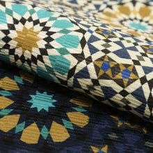画像をギャラリービューアに読み込む, 【新品】特選 京袋帯『うれしづくし』モザイク花模様 紺色 カジュアル 長さ380cm 帯巾31cm 正絹着物 FA11-3
