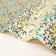 画像をギャラリービューアに読み込む, 【新品】特選 京袋帯『うれしづくし』モザイク花模様 紺色 カジュアル 長さ380cm 帯巾31cm 正絹着物 FA11-3
