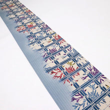 画像をギャラリービューアに読み込む, 【未使用】袋帯 『本場縞大島』紬 格子に菊の花模様 象牙色 カジュアル 普段着に 長さ454cm 帯巾31cm 正絹着物 FA5-3
