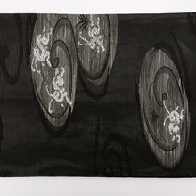 画像をギャラリービューアに読み込む, 【中古】夏帯 袋帯 流水波紋に鳥獣戯画文様 黒 フォーマル 略礼装 六通柄 長さ432cm 帯巾31cm 正絹着物 FB5-8
