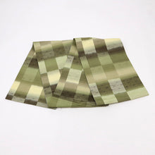 画像をギャラリービューアに読み込む, 【中古】リバーシブル袋帯 紬 かすれ格子横段 グリーン×グレー カジュアル 普段着に♪ 長さ428cm 帯巾31cm 正絹着物 FG2-8
