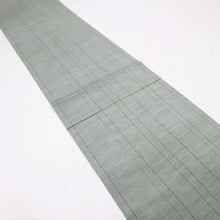 画像をギャラリービューアに読み込む, 【中古】リバーシブル袋帯 紬 かすれ格子横段 グリーン×グレー カジュアル 普段着に♪ 長さ428cm 帯巾31cm 正絹着物 FG2-8
