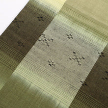 画像をギャラリービューアに読み込む, 【中古】リバーシブル袋帯 紬 かすれ格子横段 グリーン×グレー カジュアル 普段着に♪ 長さ428cm 帯巾31cm 正絹着物 FG2-8
