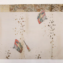 画像をギャラリービューアに読み込む, 【中古】袋帯 紬 箔散らしに能の舞姿『羽衣』『天鼓』フォーマル 略礼装 淡いグレー 長さ430cm 帯巾31cm 正絹着物 FH10-5
