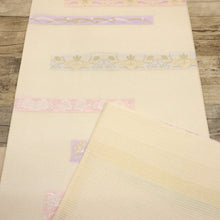 画像をギャラリービューアに読み込む, 【中古】夏帯『絽』袋帯 横段に露芝花模様 フォーマル 略礼装 白アイボリー 長さ440cm 帯巾31cm 正絹着物 FY5-1
