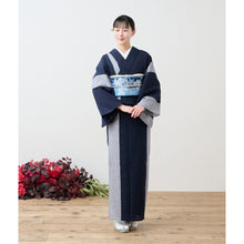 画像をギャラリービューアに読み込む, 洗える着物 阿波しじら織り【紺地に灰藍大縞】 13m No,H25 コットン フルオーダー お仕立て可

