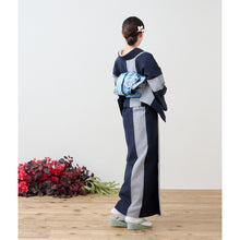 画像をギャラリービューアに読み込む, 洗える着物 阿波しじら織り【紺地に灰藍大縞】 13m No,H25 コットン フルオーダー お仕立て可
