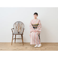 画像をギャラリービューアに読み込む, 洗える着物 阿波しじら織り【蘇芳香色ぼかし縞】 13m No,H35 コットン フルオーダー お仕立て可
