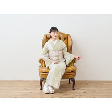 画像をギャラリービューアに読み込む, 洗える着物 阿波しじら織り【柳白茶薄生成りの縞合わせ】 13m No,H60 コットン フルオーダー お仕立て可
