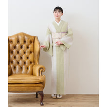 画像をギャラリービューアに読み込む, 洗える着物 阿波しじら織り【柳白茶薄生成りの縞合わせ】 13m No,H60 コットン フルオーダー お仕立て可
