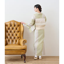 画像をギャラリービューアに読み込む, 洗える着物 阿波しじら織り【柳白茶薄生成りの縞合わせ】 13m No,H60 コットン フルオーダー お仕立て可
