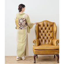 画像をギャラリービューアに読み込む, 洗える着物 阿波しじら織り【抹茶亜麻生成りの縞合わせ】 13m No,H61 コットン フルオーダー お仕立て可
