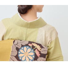 画像をギャラリービューアに読み込む, 洗える着物 阿波しじら織り【抹茶亜麻生成りの縞合わせ】 13m No,H61 コットン フルオーダー お仕立て可
