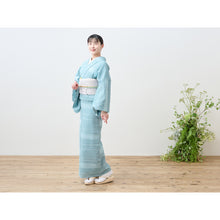 画像をギャラリービューアに読み込む, 洗える着物 阿波しじら織り【涼やか青磁に白格子】 13m No,H62 コットン フルオーダー お仕立て可
