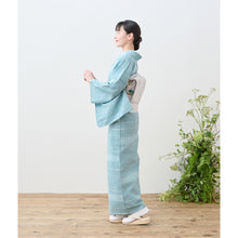 画像をギャラリービューアに読み込む, 洗える着物 阿波しじら織り【涼やか青磁に白格子】 13m No,H62 コットン フルオーダー お仕立て可
