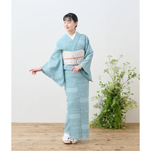 画像をギャラリービューアに読み込む, 洗える着物 阿波しじら織り【涼やか青磁に白格子】 13m No,H62 コットン フルオーダー お仕立て可

