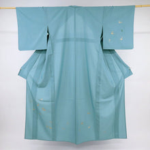 画像をギャラリービューアに読み込む, 【中古】長尺 洗える夏着物 刺繍付下げ『絽』吉祥の丸文 カジュアル 青緑色 身丈163.5cm 裄丈65.5cm 化繊 HA7-3
