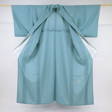画像をギャラリービューアに読み込む, 【中古】長尺 洗える夏着物 刺繍付下げ『絽』吉祥の丸文 カジュアル 青緑色 身丈163.5cm 裄丈65.5cm 化繊 HA7-3
