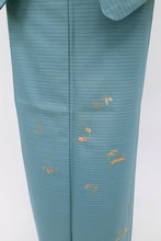 画像をギャラリービューアに読み込む, 【中古】長尺 洗える夏着物 刺繍付下げ『絽』吉祥の丸文 カジュアル 青緑色 身丈163.5cm 裄丈65.5cm 化繊 HA7-3
